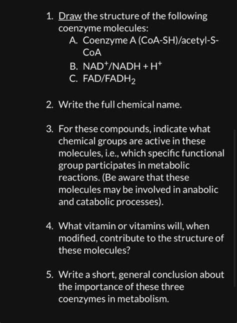 1. Draw the structure of the following coenzyme | Chegg.com