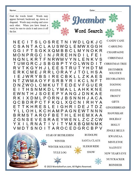 December Word Search