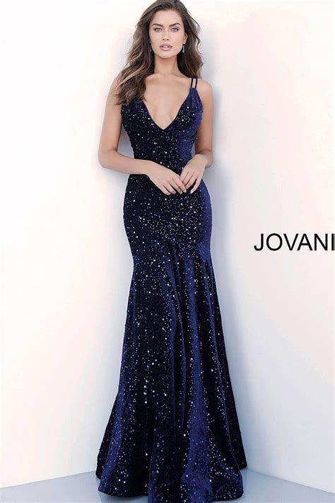 Jovani 63897 Deep Navy And Sequin Embellished Fitted Prom Dress