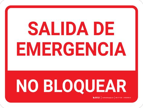 Salida De Emergencia No Bloquear Horizontal Wall Sign