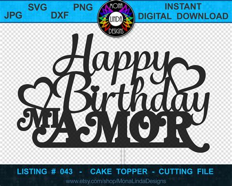 Cake Topper Feliz Cumplea Os Mi Amor Svg Png Dxf Etsy M Xico