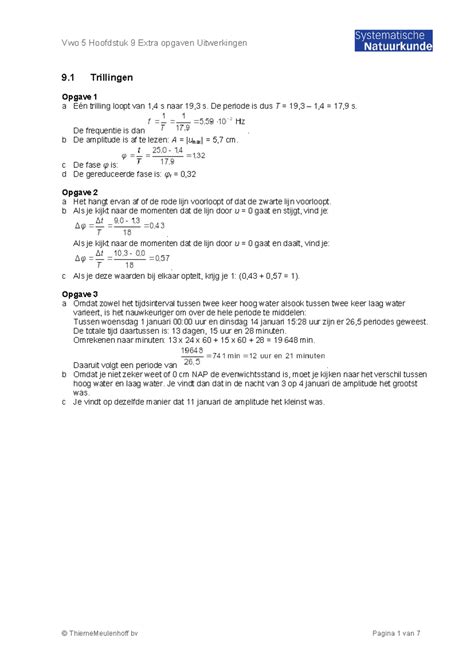 SN8 vwo5 H9 extra opgaven uitwerkingen 9 Trillingen Opgave 1 a Eén