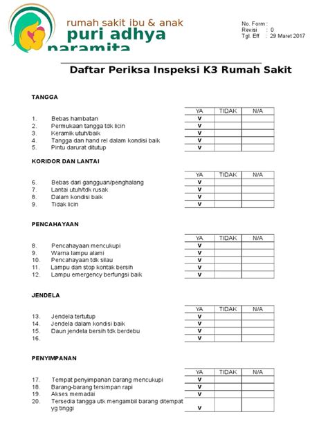 Form Inspeksi K3 Rumah Sakit