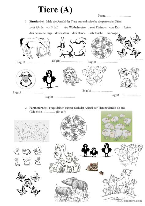 Zahlen Und Tiere A Deutsch Daf Arbeitsblätter Pdf And Doc