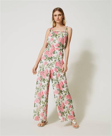 Combinaison en crépon avec imprimé de roses Femme, Fantaisie | TWINSET ...