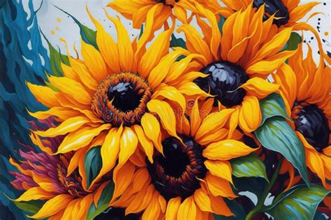 Fondo De Girasoles Muchos Girasoles En Ilustración Estilo Pintura Al