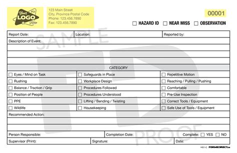 Hazard Id Near Miss Card Hid C Custom Template Forms Direct