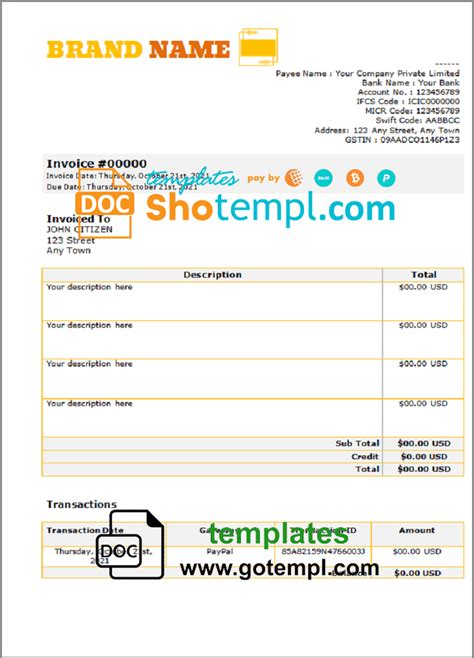 Yellow Refresh Universal Multipurpose Invoice Template In Word And