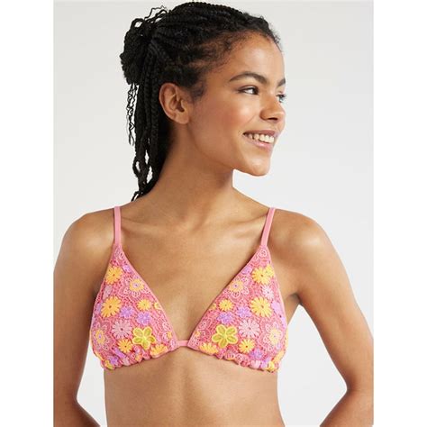 No Boundaries Juniors Floral Crochet Triangle Bikini Top Size Xs Xl Each Delivery Or