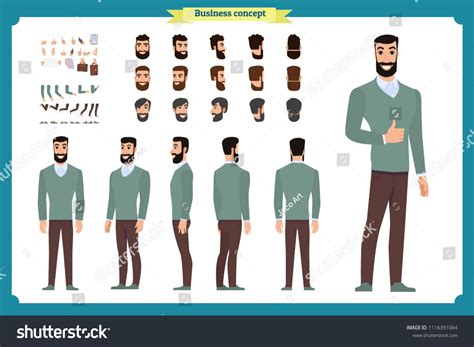 People Character Business Set Front Side Back View Animated