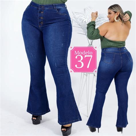 Kit 2 Calças Jeans Plus Size Cintura Alta Levanta Bumbum Lmk