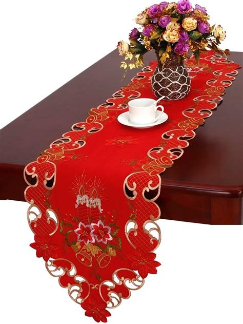 Amazon AMARED Christmas Embroidered Table Runner Cutwork Green