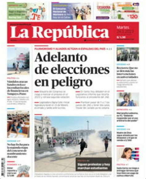 Periódico La Republica Perú Periódicos de Perú Edición de martes