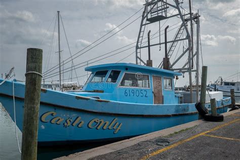 Rockport Tx 14 Feb 2023 A Blue Oyster Boat Cash Only In The Marina