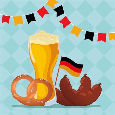 Premium Vector Beer Glass Pretzel And Sausages Oktoberfest Poster