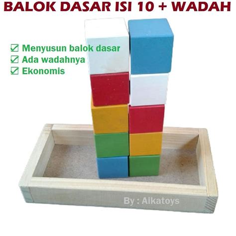 Jual Mainan Balok Dasar Susun Kayu Isi 10 Plus Wadah Box Block Blok