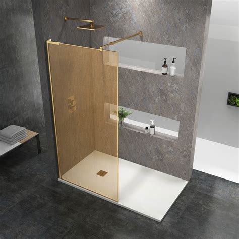 Regal Walk In Wet Room Shower Screen Stainless Steel With Brushed Brass