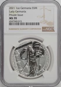 2021 Germany 5 Mark The Allegories Lady Germania NGC MS70 1oz Silver