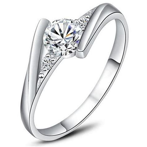 Femme Argent Plaqu Zircon Bague De Fian Ailles De Mariage Taille