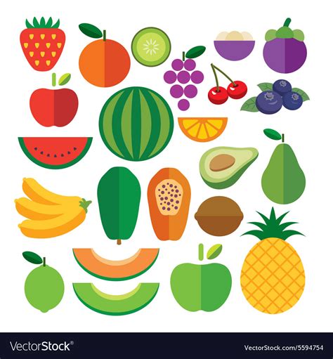 Set of fruits flat icon Royalty Free Vector Image