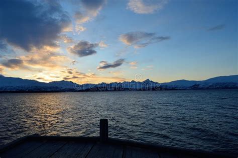 Golden Sunset On Fjord Surface Background Stock Image Image Of Nature