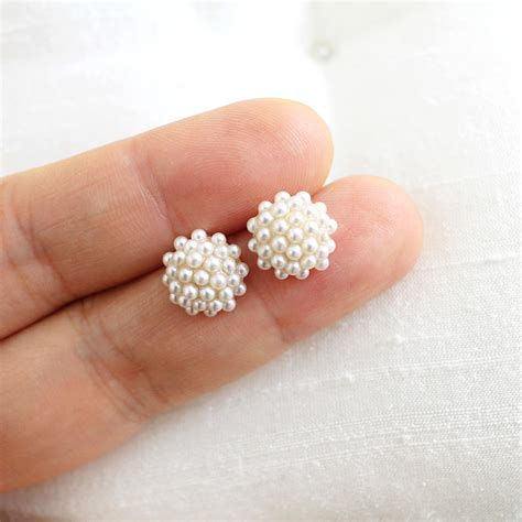 Tiny Ivory Pearl Studs Earrings Peacl Cluster Studs Earrings