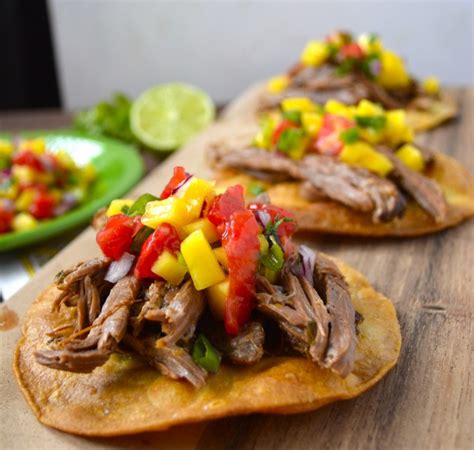 Slow Cooker Shredded Habanero Beef Tostadas With Mango Salsa Maebells