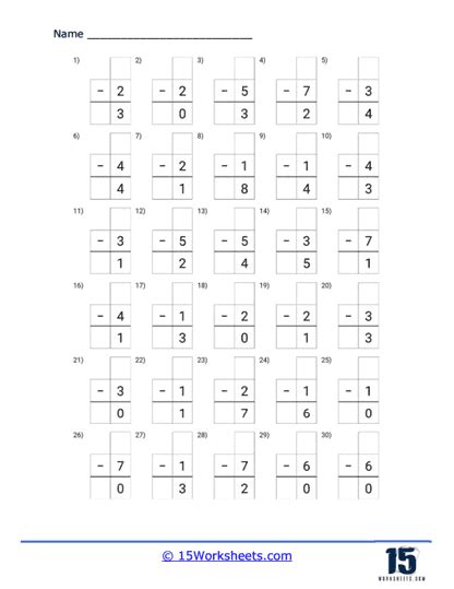 Subtraction Worksheets 15