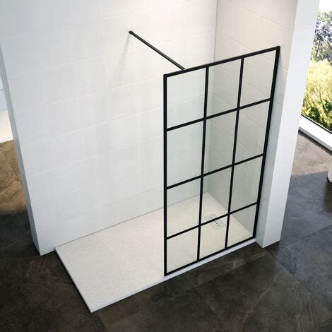 ELEGANT Reversible Stain Black 900mm Walk In Shower Door 8mm Safety