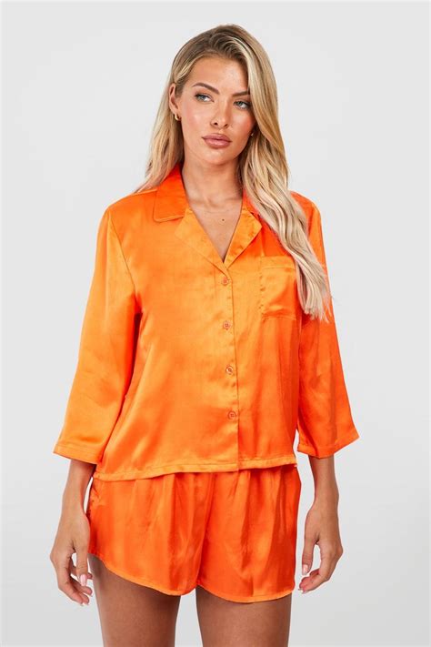 Oversized Satin Short Pyjama Set Boohoo Uk