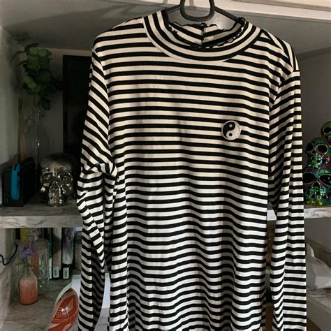 Long Sleeve Mock Neck Stripped Top Its From Hot Depop