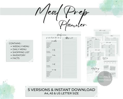 Weekly Meal Prep Planner Template Daily Meal Planner Etsy