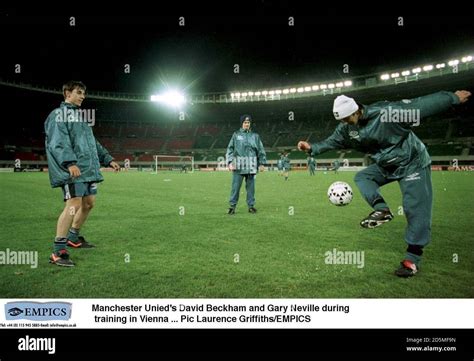 Gary Neville And David Beckham During Training Hi Res Stock Photography