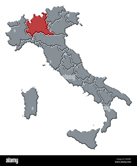 Political Map Of Italy With The Several Regions Where Lombardy Is