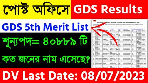 GDS 5th Merit List 2023 Post Office GDS Results 2023 YouTube