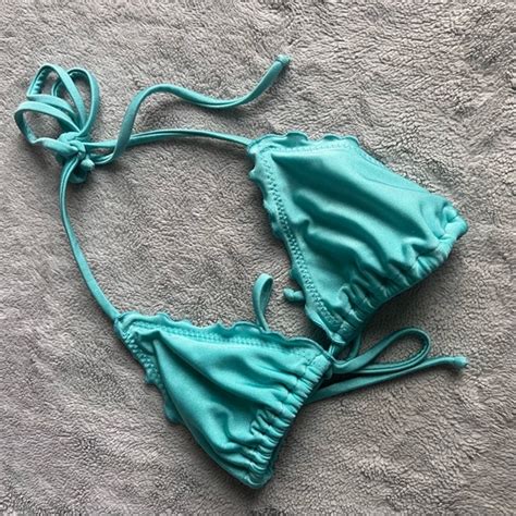 Luli Fama Swim Luli Fama Cosita Buena Wavy Ruffle Triangle String Bikini Swim Top Aruba Blue