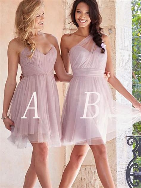 A Line Elegant Tulle Sleeveless Short Mini Bridesmaid Dresses Misshow