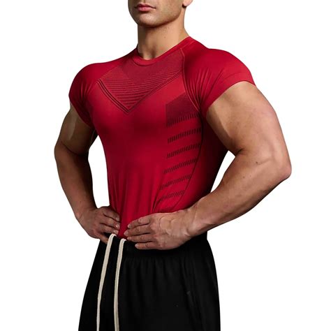 Mens Slim Fit Shirts Fitness Wear Trainer Sports High Stretch Tight T