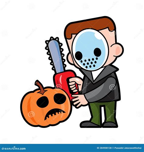 Murderer Hold Chainsaw Halloween Cartoon Characters Vector