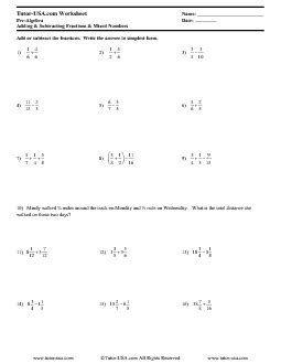 Pre Algebra Fractions Worksheet