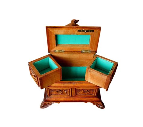 Victorian Refurbished Carved Walnut Black Forest Antique Jewellery Box J