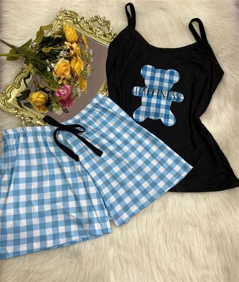 PIJAMA DE SUED ESTAMPADO URSO XADREX AZUL Império Lingerie