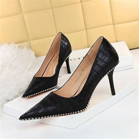 Escarpin Femme Talon Aiguille Super Haut Verni Brillant Bouche Peu