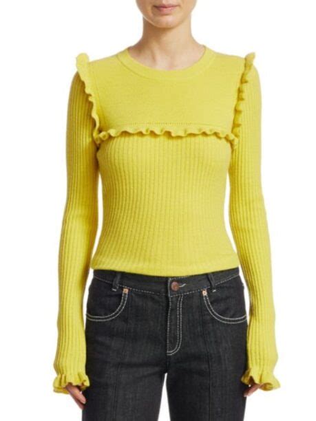 Tinsley Mortimer S Yellow Ribbed Ruffle Sweater Big Blonde Hair