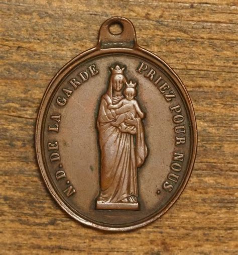 Antieke Franse Religieuze Bronzen Medaille Hanger Onze Dame Van De