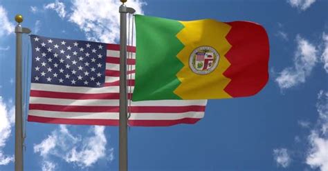 Usa Flag Vs Los Angeles City Flag California On Flagpole