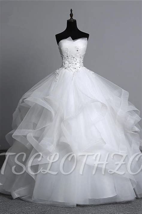 Tsclothzone Gorgeous Strapless Tulle Layers Wedding Dress Appliques