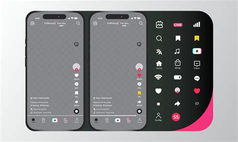 home tiktok interface template set  smartphones  vector art