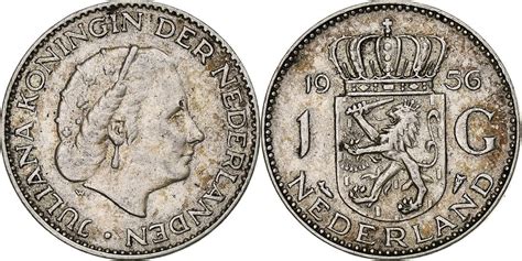 Netherlands Gulden 1956 Coin Juliana Silver KM 184 AU 50 53 MA Shops