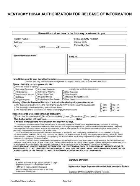 Fillable Online Kentucky Hipaa Medical Release Form Fax Email Print